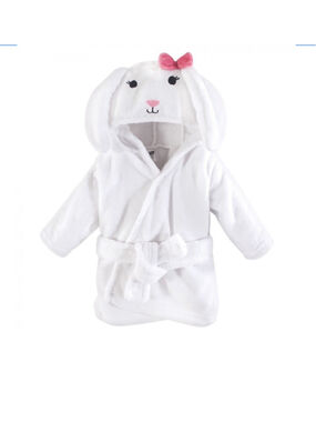Hudson Baby Infant Plush Animal Face Bathrobe, Bunny, 0-9 Months